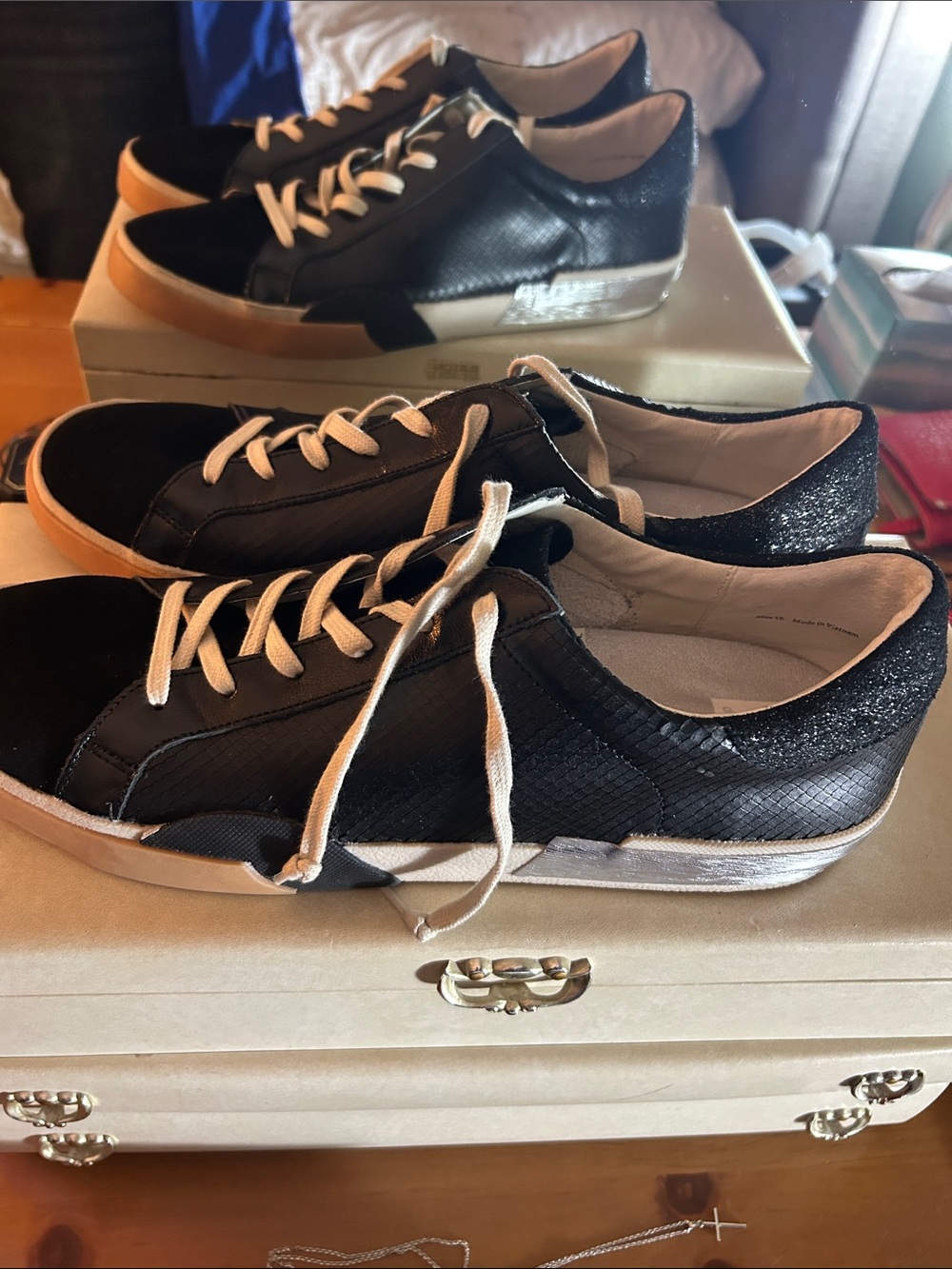 Dolce Vita Black Low-Top Sneakers with Cream Laces